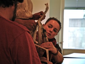 Aileen Lambert '16 at a puppetry workshop by performance artist Dan Froot. Photo by Erinn Roos-Brown.